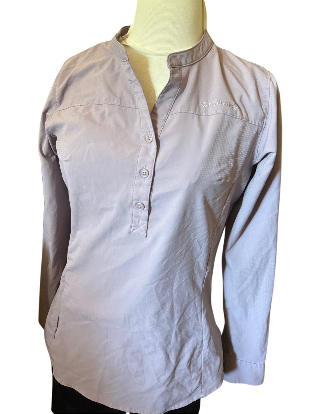 Columbia Omni shade long sleeve shirt purple Lavender Henley Pullover sz sm